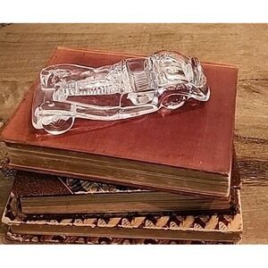 Rare Morgan Car Paperweight Figurine British Clear Art Glass MCM 6 X 2.5 Inches